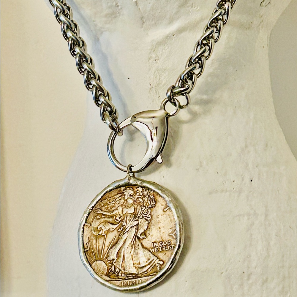 Silver Coin Pendant Necklace Lady Liberty - Picture 4 of 9